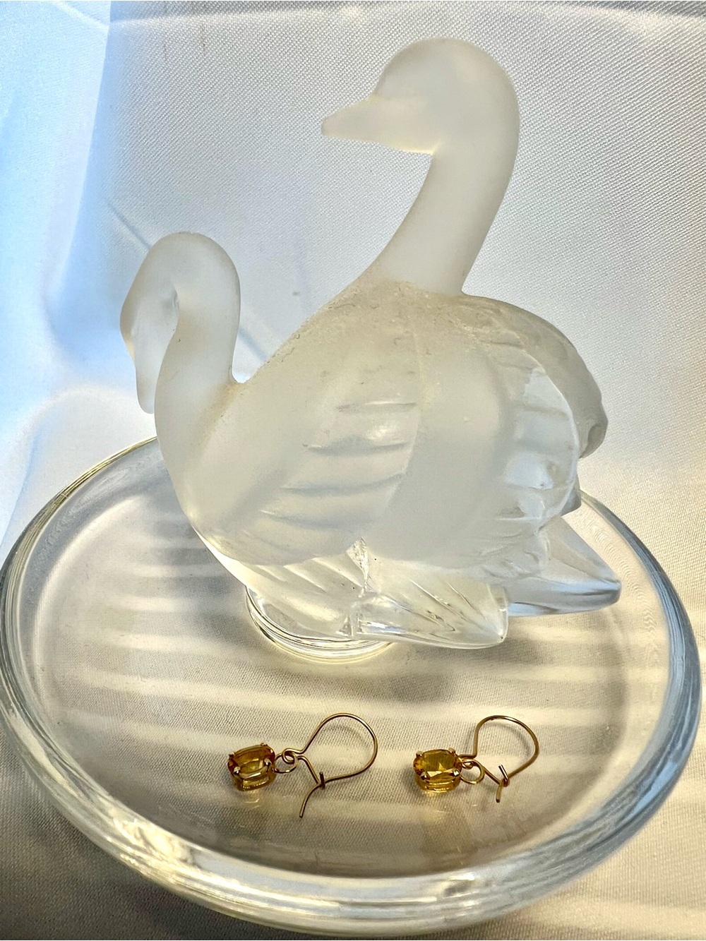 Oval cut Citrine gemstones set in 14k 
prong baskets attached -wire French hook